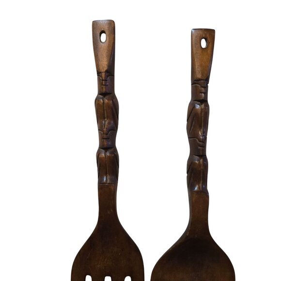 Large Wooden Fork And Spoon Tiki Wall Decor Handcarved Decorative Kitchen Art - Picture 10 of 16